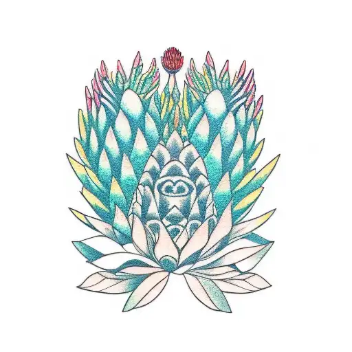 a man and a woman with a turquoise protea flowerprotea flower tattoo design idea
