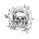 A dark and mysterious rose intertwined with a skull tattoo design idea