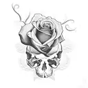 A dark and mysterious rose intertwined with a skull tattoo design idea