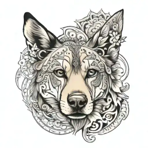 Half Dog face half mandala design incorporating tattoo design idea