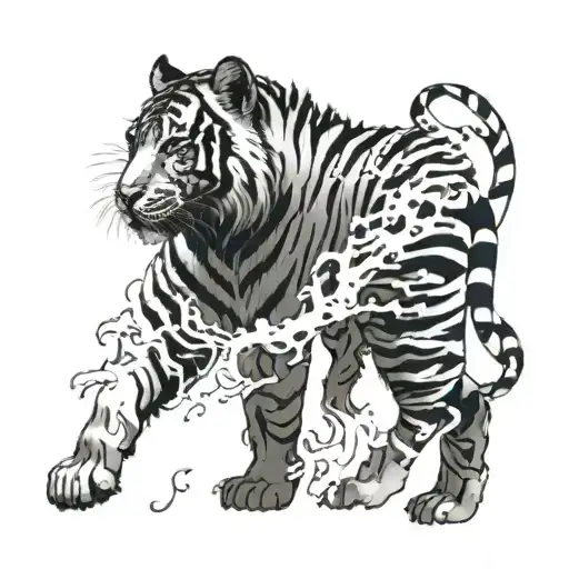 tiger walking tattoo design idea