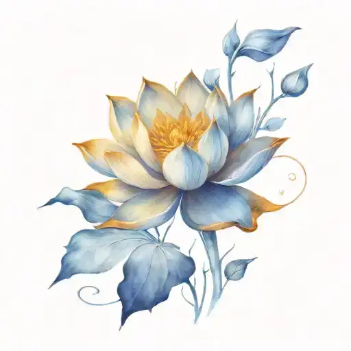 mini golden blue lotus tattoo design idea