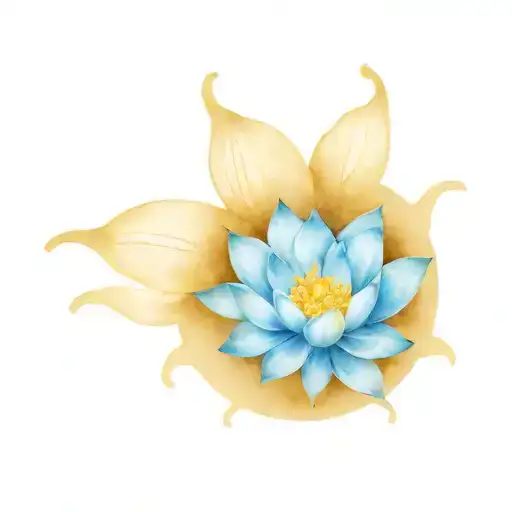 small golden blue lotus flower tattoo design idea