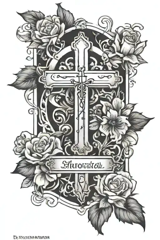 memorial with name and crosses tattoo design idea