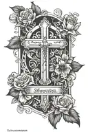 memorial with name and crosses tattoo design idea