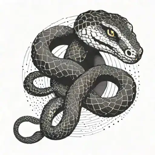 A geometric snake design inspired by the client's love for travel, with dotwork details to add depth and texture tattoo design idea