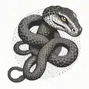 A geometric snake design inspired by the client's love for travel, with dotwork details to add depth and texture tattoo design idea