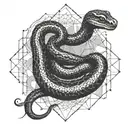 A geometric snake design inspired by the client's love for travel, with dotwork details to add depth and texture tattoo design idea