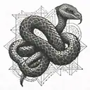 A geometric snake design inspired by the client's love for travel, with dotwork details to add depth and texture tattoo design idea