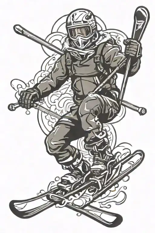 downhill skis crossed tattoo design idea