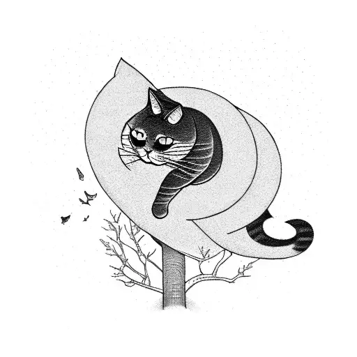 Cat in Tree with Tail above the Bosy tattoo design idea