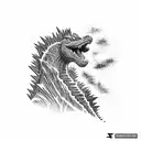 Godzilla with blue eyes and lightning in background  tattoo design idea