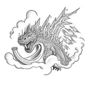 Godzilla with blue eyes and lightning in background  tattoo design idea