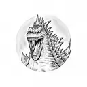 Godzilla with blue eyes and lightning in background  tattoo design idea