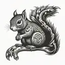 A black-grey squirrel tribal tattoo inspired by the client's favorite things tattoo design idea