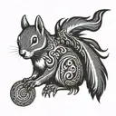 A black-grey squirrel tribal tattoo inspired by the client's favorite things tattoo design idea