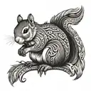 A black-grey squirrel tribal tattoo inspired by the client's favorite things tattoo design idea