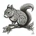 A black-grey squirrel tribal tattoo inspired by the client's favorite things tattoo design idea