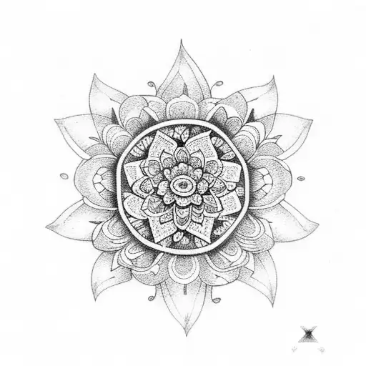 Dotwork mandala design incorporating elements of Mexican folk art and fuchsia bougainvilleas tattoo design idea