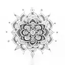 Dotwork mandala design incorporating elements of Mexican folk art and fuchsia bougainvilleas tattoo design idea