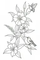 Flowers, leaves, bee, butterfly, cardinal, rose, lily, daffodils tattoo design idea