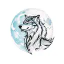 A wolf howling at a moon-shaped video game controller tattoo design idea