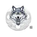A wolf howling at a moon-shaped video game controller tattoo design idea