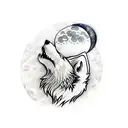 A wolf howling at a moon-shaped video game controller tattoo design idea