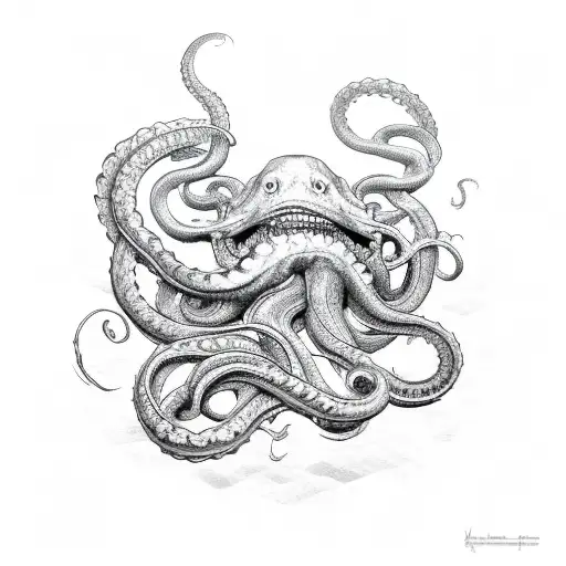 kraken reaching through surface tattoo design idea