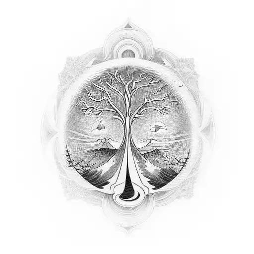 A visually striking tattoo combining the imagery of an hourglass and a tree of life, representing the enduring love and strength of family across generations. tattoo design idea