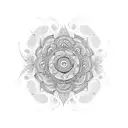 A mandala design incorporating elements of karma and the passage of time tattoo design idea