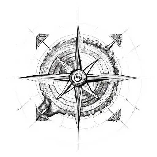A sketch-style tattoo of a compass with arrows pointing towards Iceland, Dublin, Edinburgh, Knysna, and Cape Town tattoo design idea