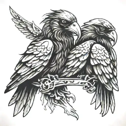 Odins ravens cuddling together tattoo design idea