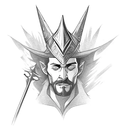 wizard with staff and pointy hat tattoo design idea