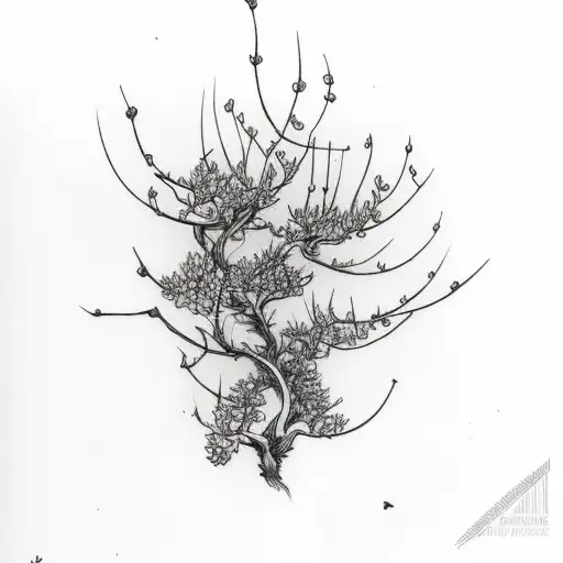 blackthorn bush branch long and skinny tattoo design idea