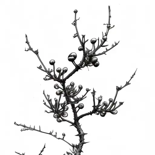 blackthorn bush branch long and skinny tattoo design idea