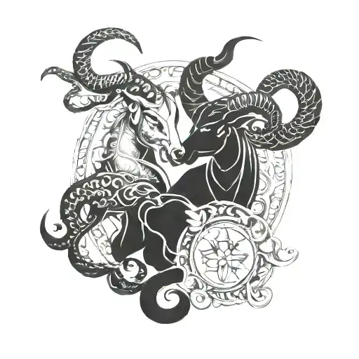 intertwined Capricorn Aries and Aquarius zodiac symbols tattoo design idea