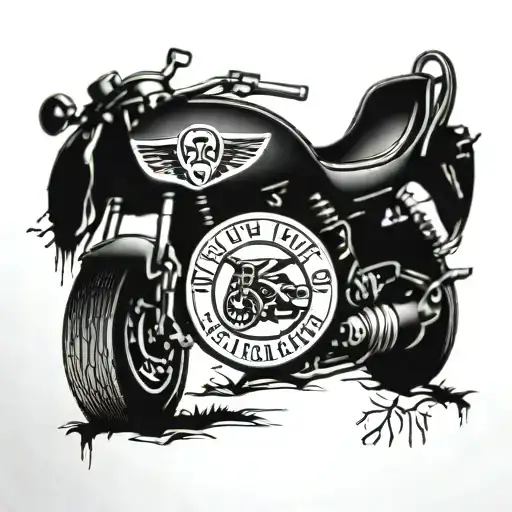 todays date tattoo with a motorcycle in the background and the lettering is Rest in Peace and 5.5.2024 tattoo design idea