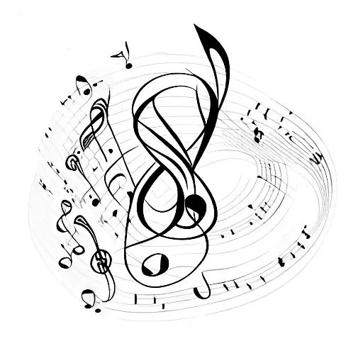 A minimalist tattoo of a treble clef combined with a silhouette of a person, representing the client's passion for music and their desire for self-expression through dance. tattoo design idea