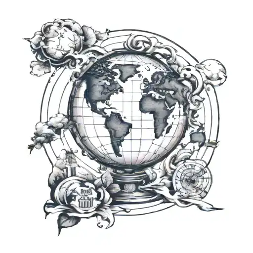 world globe with T as the land mass  tattoo design idea