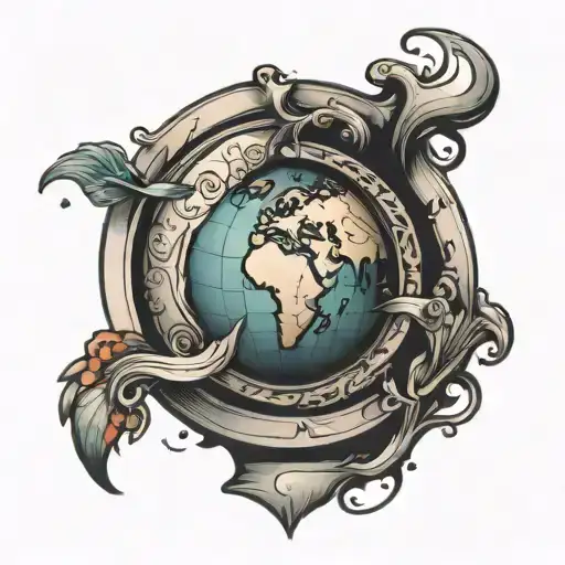 globe with letter T as the land mass tattoo design idea