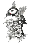 puffin hydrangea lace tattoo design idea