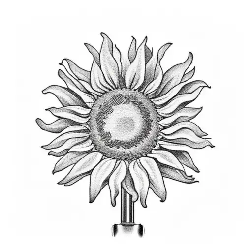 sunflower with old fashioned microphone and angel wings in the back tattoo design idea