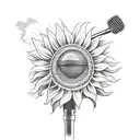 sunflower with old fashioned microphone and angel wings in the back tattoo design idea