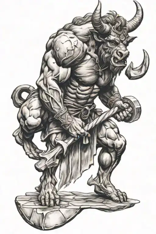 Minotaur holding battle axe tattoo design idea