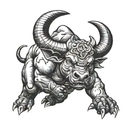 Minotaur looking up angry tattoo design idea