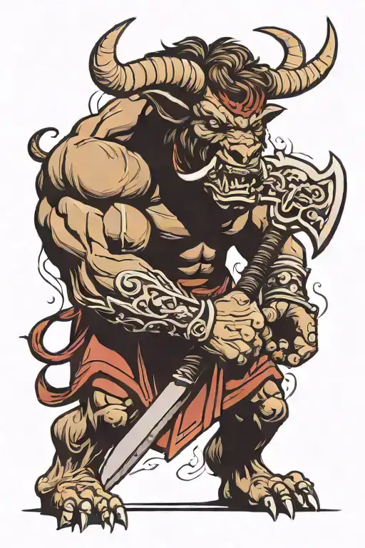 Minotaur holding battle axe tattoo design idea