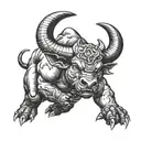 Minotaur looking up angry tattoo design idea