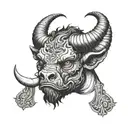 Minotaur looking up angry tattoo design idea