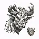 Minotaur looking up angry tattoo design idea